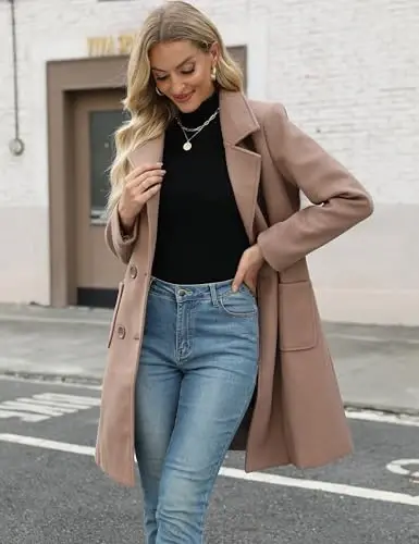 Bankeng Women Winter Wool Blend Camel Mid-Long Coat Notch Double-Breasted Lapel Jacket Outwear - Modazone (1)