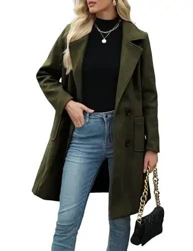 Bankeng Women Winter Wool Blend Camel Mid-Long Coat Notch Double-Breasted Lapel Jacket Outwear - BANKENG