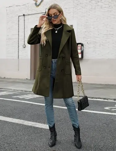 Bankeng Women Winter Wool Blend Camel Mid-Long Coat Notch Double-Breasted Lapel Jacket Outwear - 6