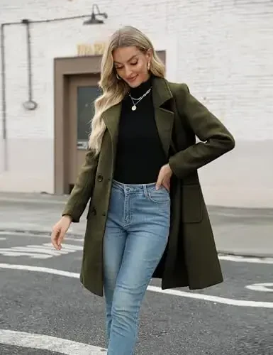 Bankeng Women Winter Wool Blend Camel Mid-Long Coat Notch Double-Breasted Lapel Jacket Outwear - 5