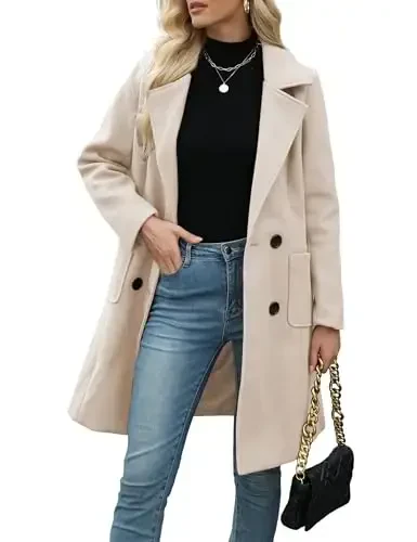 Bankeng Women Winter Wool Blend Camel Mid-Long Coat Notch Double-Breasted Lapel Jacket Outwear 