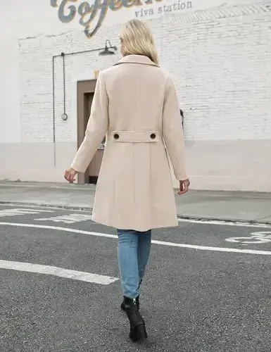 Bankeng Women Winter Wool Blend Camel Mid-Long Coat Notch Double-Breasted Lapel Jacket Outwear - 6