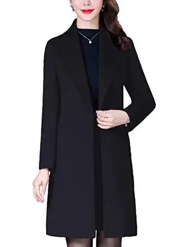 Bankeng Women Winter Wool Blend Camel Mid-Long Coat Notch Double-Breasted Lapel Jacket Outwear - 2