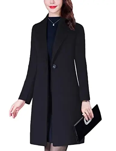 Bankeng Women Winter Wool Blend Camel Mid-Long Coat Notch Double-Breasted Lapel Jacket Outwear - 4