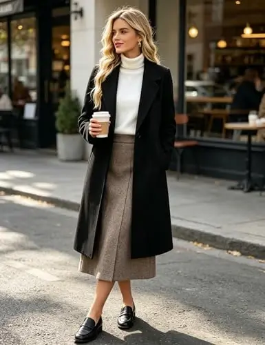 Bankeng Women Winter Wool Blend Camel Mid-Long Coat Notch Double-Breasted Lapel Jacket Outwear - 3