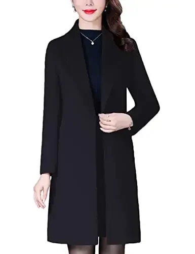 Bankeng Women Winter Wool Blend Camel Mid-Long Coat Notch Double-Breasted Lapel Jacket Outwear - 2