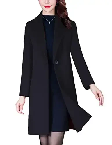 Bankeng Women Winter Wool Blend Camel Mid-Long Coat Notch Double-Breasted Lapel Jacket Outwear - 3