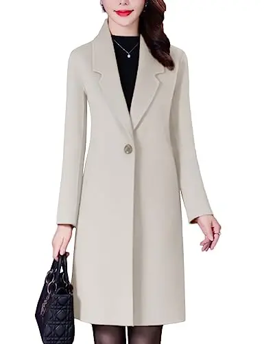 Bankeng Women Winter Wool Blend Camel Mid-Long Coat Notch Double-Breasted Lapel Jacket Outwear - 3