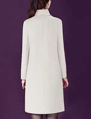 Bankeng Women Winter Wool Blend Camel Mid-Long Coat Notch Double-Breasted Lapel Jacket Outwear - 6