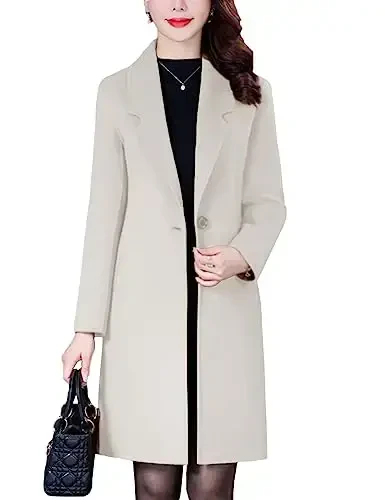 Bankeng Women Winter Wool Blend Camel Mid-Long Coat Notch Double-Breasted Lapel Jacket Outwear - 2