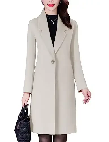 Bankeng Women Winter Wool Blend Camel Mid-Long Coat Notch Double-Breasted Lapel Jacket Outwear - 3