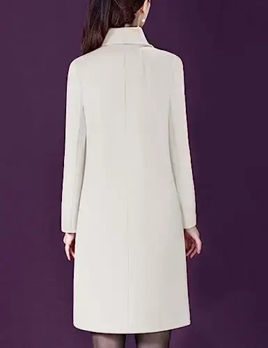 Bankeng Women Winter Wool Blend Camel Mid-Long Coat Notch Double-Breasted Lapel Jacket Outwear - 6