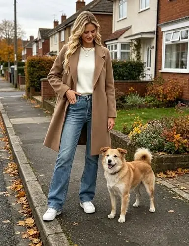 Bankeng Women Winter Wool Blend Camel Mid-Long Coat Notch Double-Breasted Lapel Jacket Outwear - 3