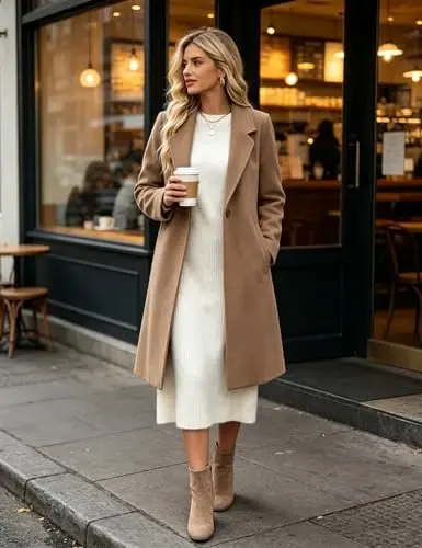 Bankeng Women Winter Wool Blend Camel Mid-Long Coat Notch Double-Breasted Lapel Jacket Outwear - BANKENG (1)