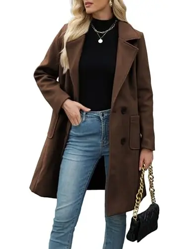 Bankeng Women Winter Wool Blend Camel Mid-Long Coat Notch Double-Breasted Lapel Jacket Outwear - 6