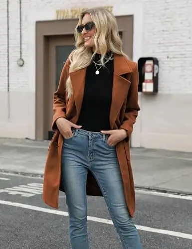 Bankeng Women Winter Wool Blend Camel Mid-Long Coat Notch Double-Breasted Lapel Jacket Outwear - 4
