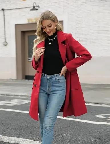 Bankeng Women Winter Wool Blend Camel Mid-Long Coat Notch Double-Breasted Lapel Jacket Outwear - 2