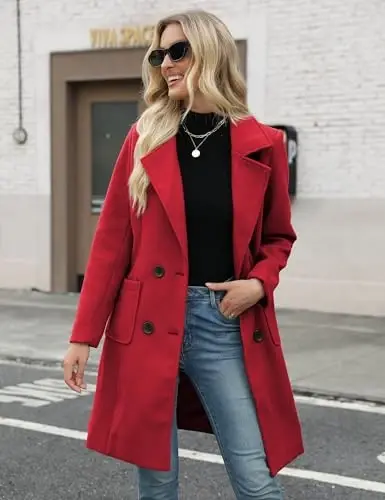 Bankeng Women Winter Wool Blend Camel Mid-Long Coat Notch Double-Breasted Lapel Jacket Outwear - 3