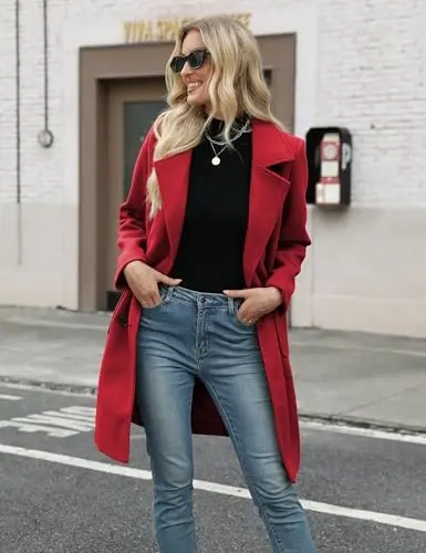 Bankeng Women Winter Wool Blend Camel Mid-Long Coat Notch Double-Breasted Lapel Jacket Outwear - 4
