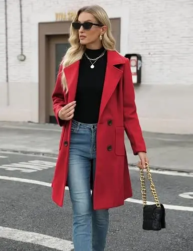 Bankeng Women Winter Wool Blend Camel Mid-Long Coat Notch Double-Breasted Lapel Jacket Outwear - 5