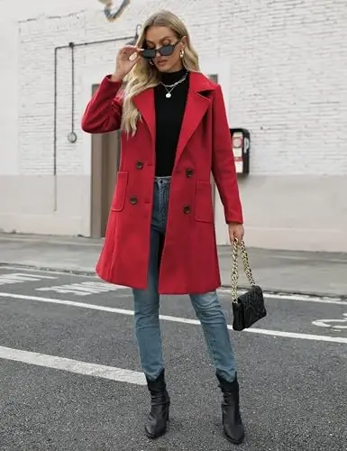 Bankeng Women Winter Wool Blend Camel Mid-Long Coat Notch Double-Breasted Lapel Jacket Outwear - 6