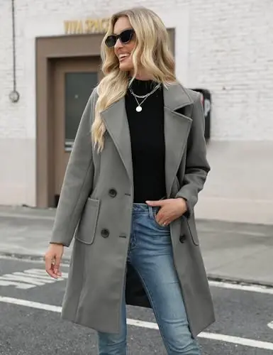 Bankeng Women Winter Wool Blend Camel Mid-Long Coat Notch Double-Breasted Lapel Jacket Outwear - 2