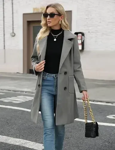 Bankeng Women Winter Wool Blend Camel Mid-Long Coat Notch Double-Breasted Lapel Jacket Outwear - 4