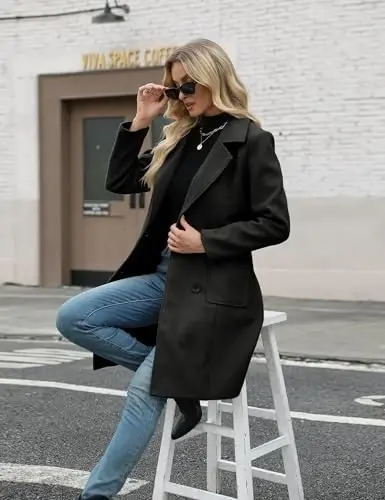 Bankeng Women Winter Wool Blend Camel Mid-Long Coat Notch Double-Breasted Lapel Jacket Outwear - 6