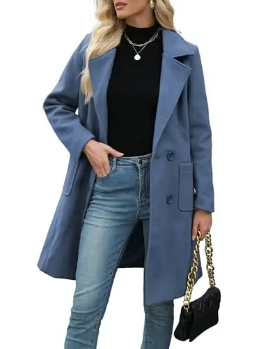 Bankeng Women Winter Wool Blend Camel Mid-Long Coat Notch Double-Breasted Lapel Jacket Outwear - 1