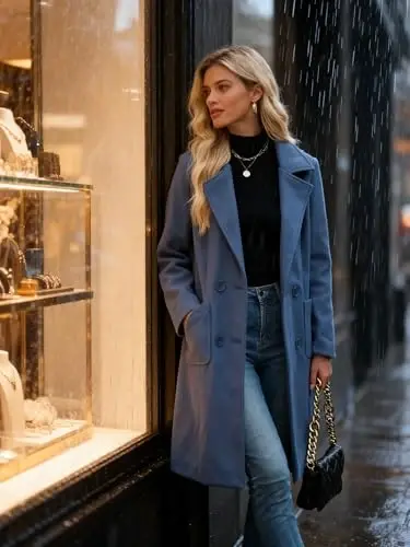 Bankeng Women Winter Wool Blend Camel Mid-Long Coat Notch Double-Breasted Lapel Jacket Outwear - 2