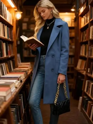 Bankeng Women Winter Wool Blend Camel Mid-Long Coat Notch Double-Breasted Lapel Jacket Outwear - 6