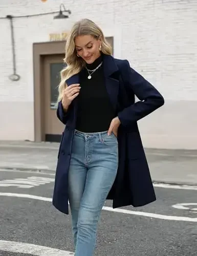 Bankeng Women Winter Wool Blend Camel Mid-Long Coat Notch Double-Breasted Lapel Jacket Outwear - 2