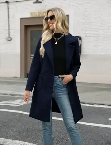 Bankeng Women Winter Wool Blend Camel Mid-Long Coat Notch Double-Breasted Lapel Jacket Outwear - 3