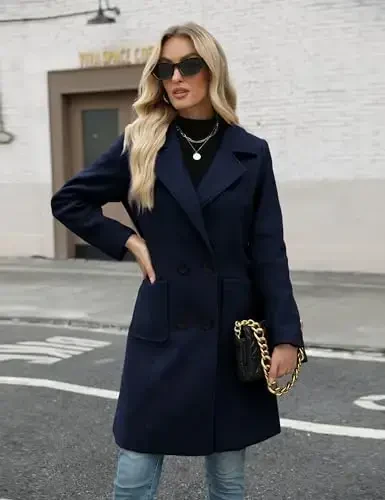 Bankeng Women Winter Wool Blend Camel Mid-Long Coat Notch Double-Breasted Lapel Jacket Outwear - 5