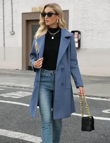 Bankeng Women Winter Wool Blend Camel Mid-Long Coat Notch Double-Breasted Lapel Jacket Outwear - 4