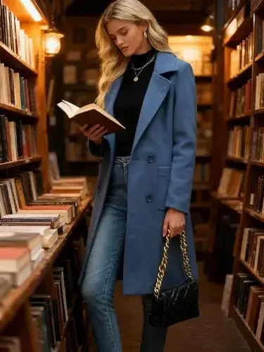 Bankeng Women Winter Wool Blend Camel Mid-Long Coat Notch Double-Breasted Lapel Jacket Outwear - 6