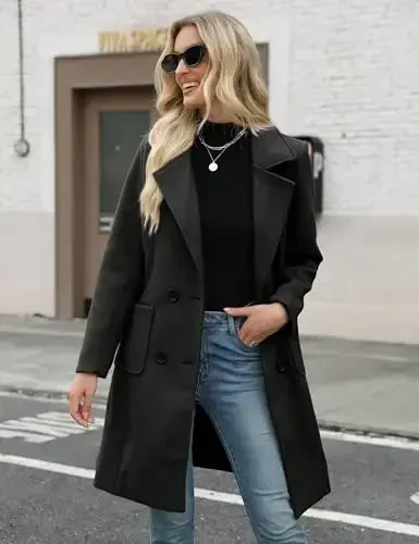 Bankeng Women Winter Wool Blend Camel Mid-Long Coat Notch Double-Breasted Lapel Jacket Outwear - 2