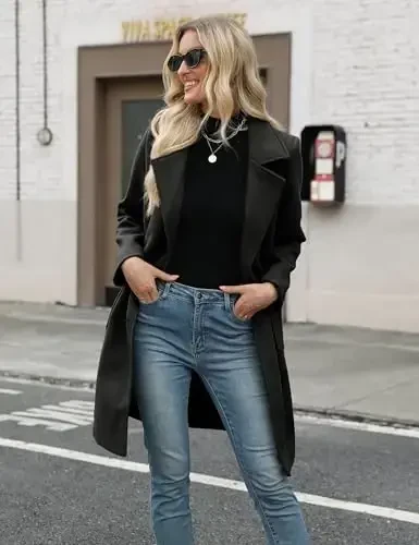 Bankeng Women Winter Wool Blend Camel Mid-Long Coat Notch Double-Breasted Lapel Jacket Outwear - 3