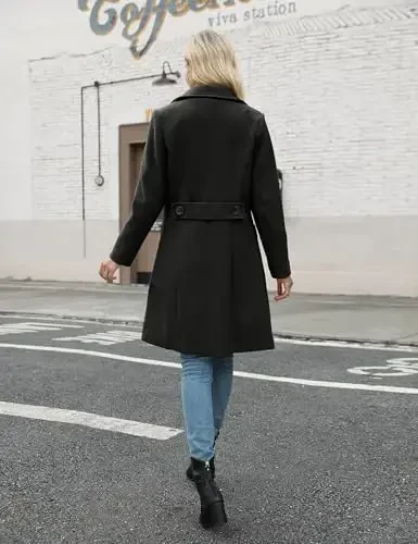 Bankeng Women Winter Wool Blend Camel Mid-Long Coat Notch Double-Breasted Lapel Jacket Outwear - 5