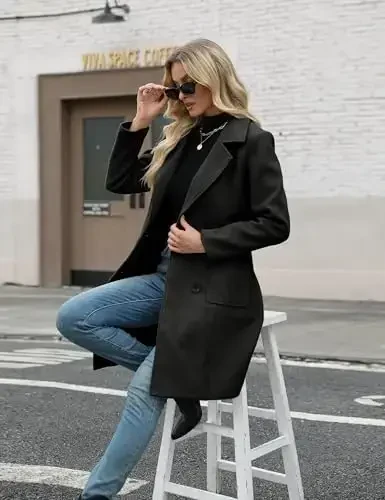 Bankeng Women Winter Wool Blend Camel Mid-Long Coat Notch Double-Breasted Lapel Jacket Outwear - 6