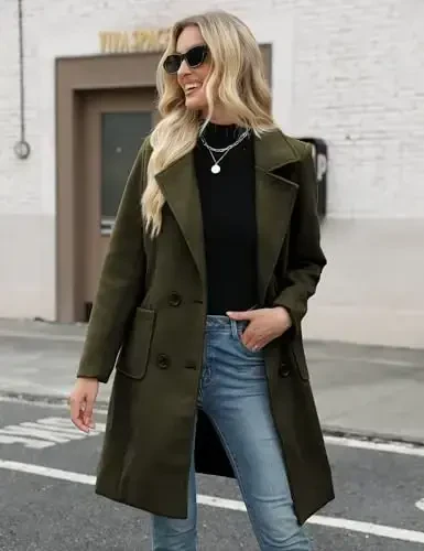 Bankeng Women Winter Wool Blend Camel Mid-Long Coat Notch Double-Breasted Lapel Jacket Outwear - BANKENG (1)