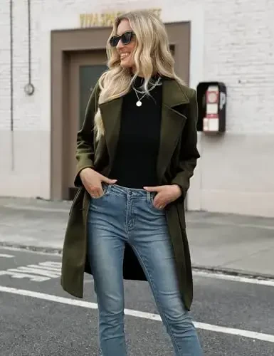 Bankeng Women Winter Wool Blend Camel Mid-Long Coat Notch Double-Breasted Lapel Jacket Outwear - 3