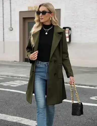 Bankeng Women Winter Wool Blend Camel Mid-Long Coat Notch Double-Breasted Lapel Jacket Outwear - 4