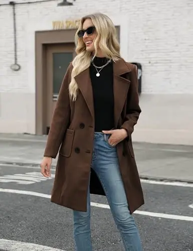 Bankeng Women Winter Wool Blend Camel Mid-Long Coat Notch Double-Breasted Lapel Jacket Outwear - 1