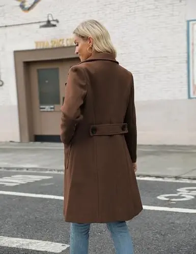 Bankeng Women Winter Wool Blend Camel Mid-Long Coat Notch Double-Breasted Lapel Jacket Outwear - 2