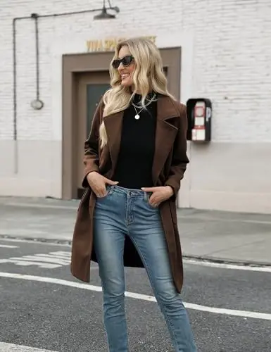 Bankeng Women Winter Wool Blend Camel Mid-Long Coat Notch Double-Breasted Lapel Jacket Outwear - 4