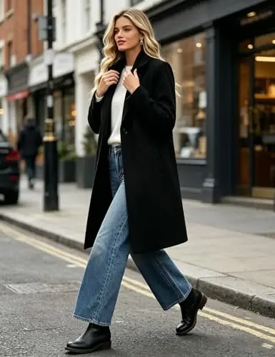 Bankeng Women Winter Wool Blend Camel Mid-Long Coat Notch Double-Breasted Lapel Jacket Outwear - 4