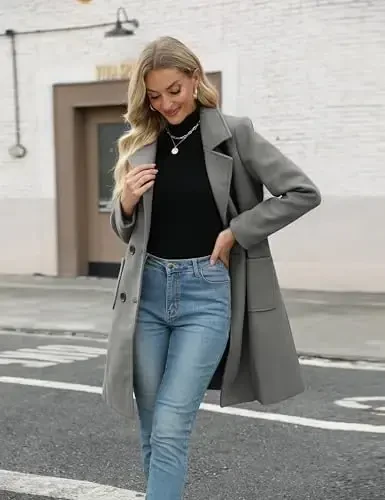 Bankeng Women Winter Wool Blend Camel Mid-Long Coat Notch Double-Breasted Lapel Jacket Outwear - 6