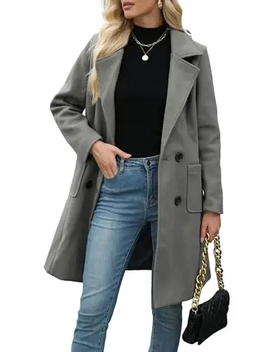 Bankeng Women Winter Wool Blend Camel Mid-Long Coat Notch Double-Breasted Lapel Jacket Outwear - 1