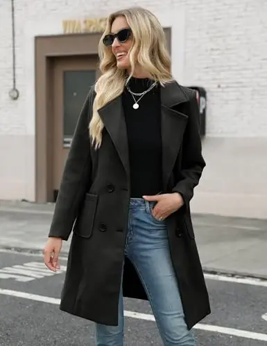 Bankeng Women Winter Wool Blend Camel Mid-Long Coat Notch Double-Breasted Lapel Jacket Outwear - 4